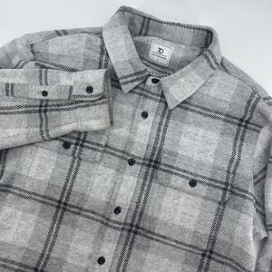 7Diamonds Shirt Mens Large Grey Plaid Knit Flannel Shacket Button Down L/S